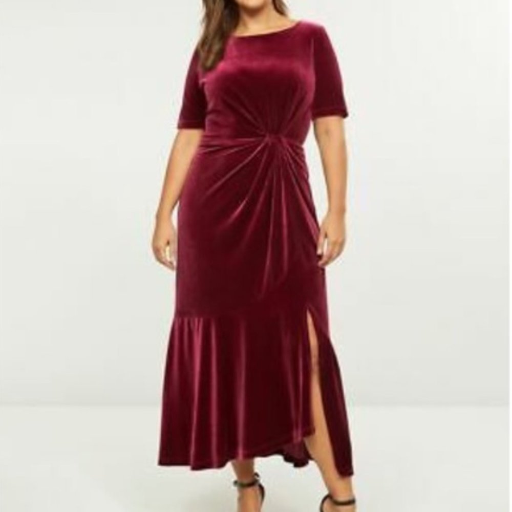 NWT - Lane Bryant wine velvet midi dress